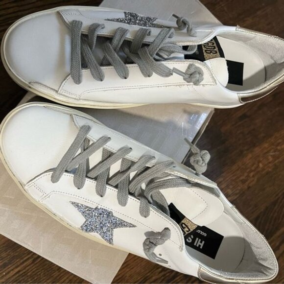 NWT Golden Goose High Star Sneakers in Silver Glitter - Picture 3 of 12